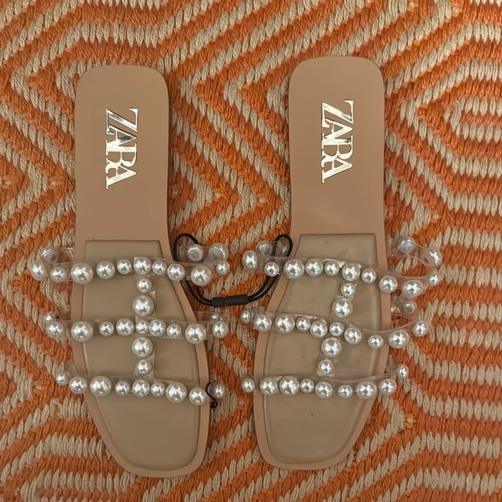 Zara Pearl Embellished Sandals